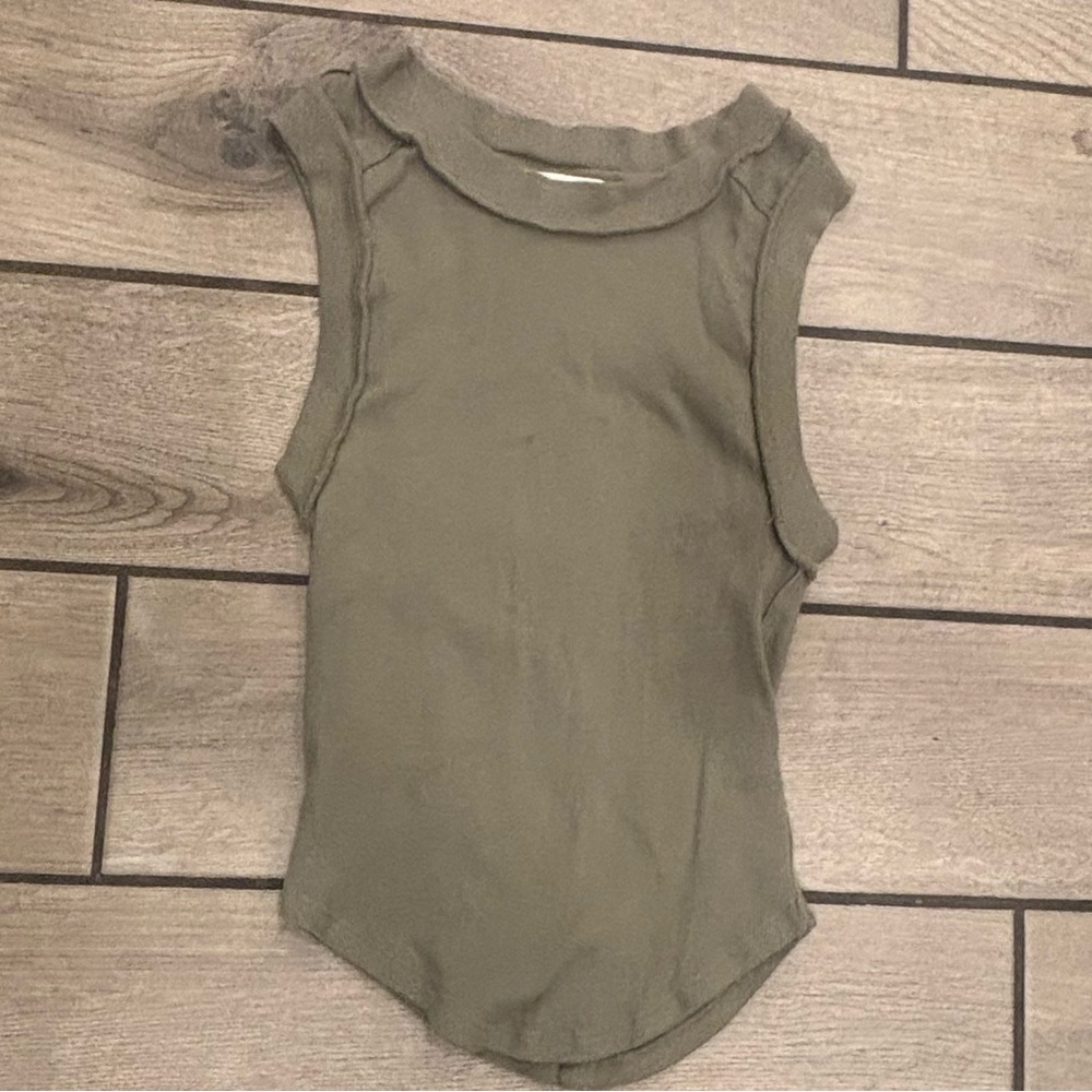 Free People| We The Free Olive Ribbed Crewneck Tank Top XS - Picture 4 of 10